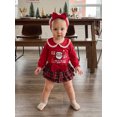 thumbnail image 4 of RUINIXCW Newborn Baby Girl My First Christmas Outfit Infant Bay Girls Fall Winter Clothes Peter Pan Collar Long Sleeve Romper Plaid Ruffled Skirt Headband Set, 4 of 10