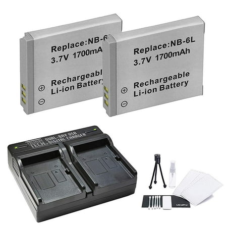 2-Pack NB-6L, NB-6LH High-Capacity Replacement Battery with Rapid Dual Charger for Select Canon Cameras - UltraPro Bundle Includes: Camera Cleaning Kit, Camera Screen Protector, Mini Travel
