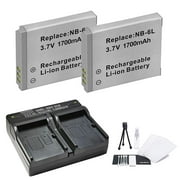 2-Pack NB-6L, NB-6LH High-Capacity Replacement Battery with Rapid Dual Charger for Select Canon Cameras - UltraPro Bundle Includes: Camera Cleaning Kit, Camera Screen Protector, Mini Travel Tripod