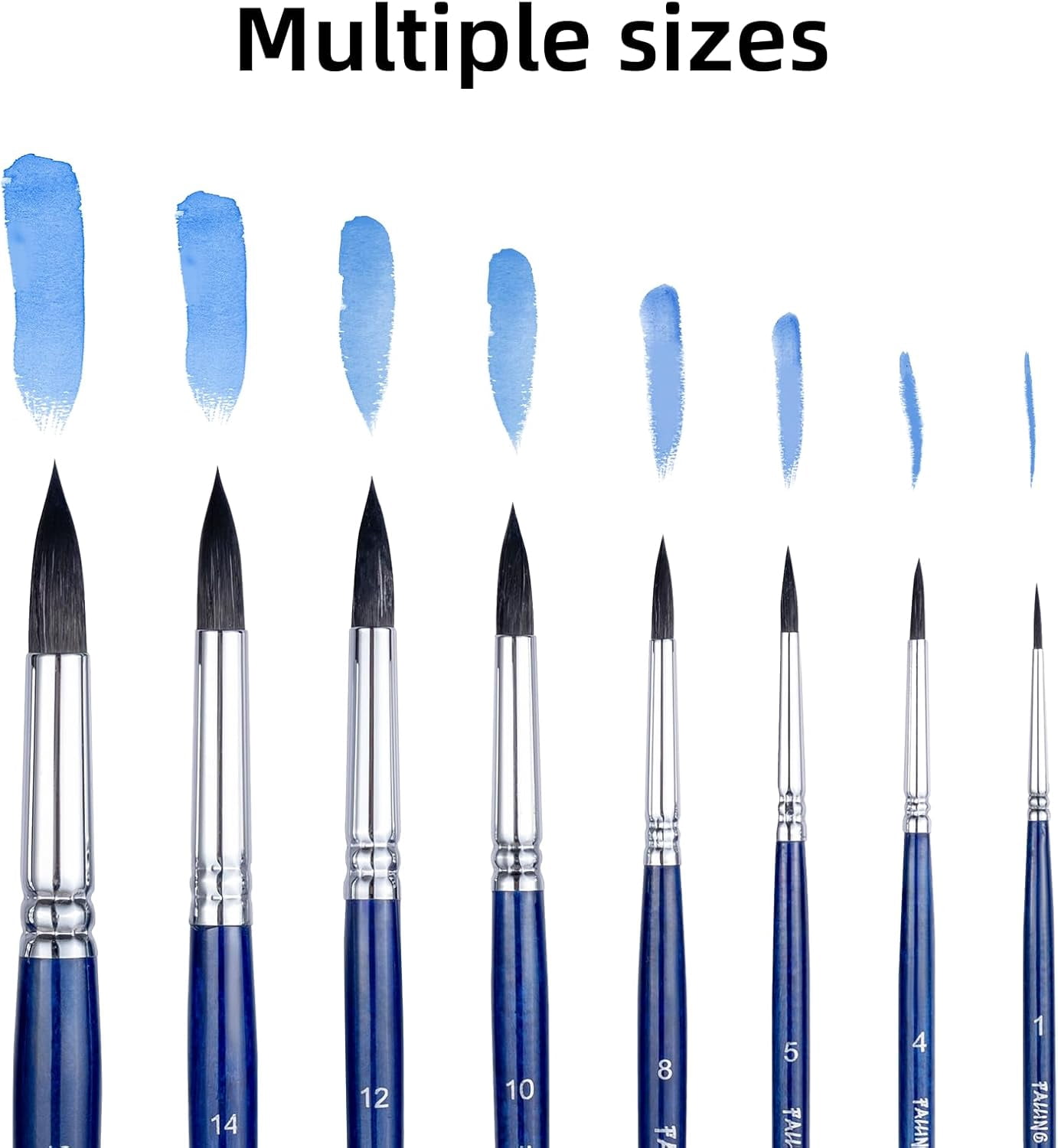 JJEAN-Professional Paint Brush Set, 8Pcs Round Pointed Paintbrush Set, Wooden Handle Hair Artist Brushes for Watercolor Painting(Blue Handle)