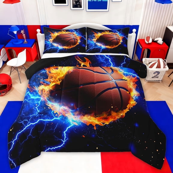 Castle Fairy Basketball Sport Twin Comforter Sets,Abstract Flame Lightning Bedding Set