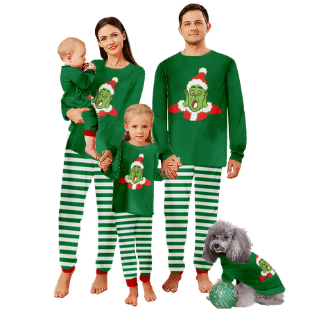 

FUNIER Family Christmas Pajamas Set The Grinch Stripe Print Sizes Baby-Kids-Adult-Pet 2-Piece Top and Pants Bodysuits Xmas PJS Sleepwear