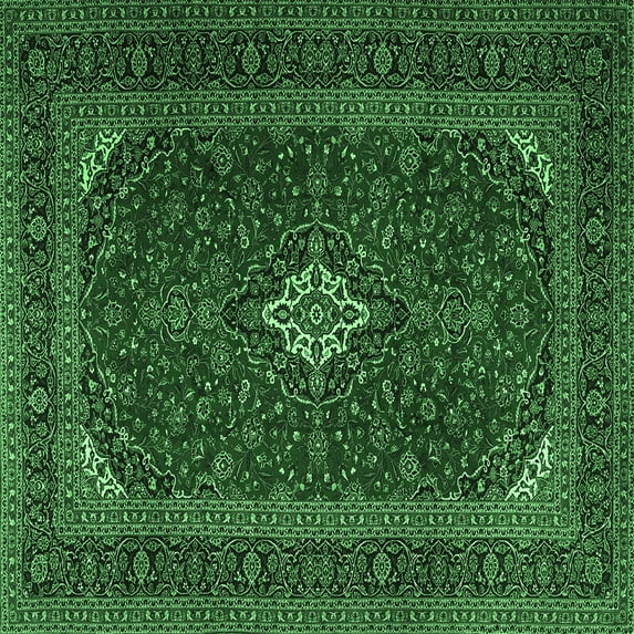 Ahgly Company Indoor Square Medallion Emerald Green Traditional Area Rugs, 3' Square