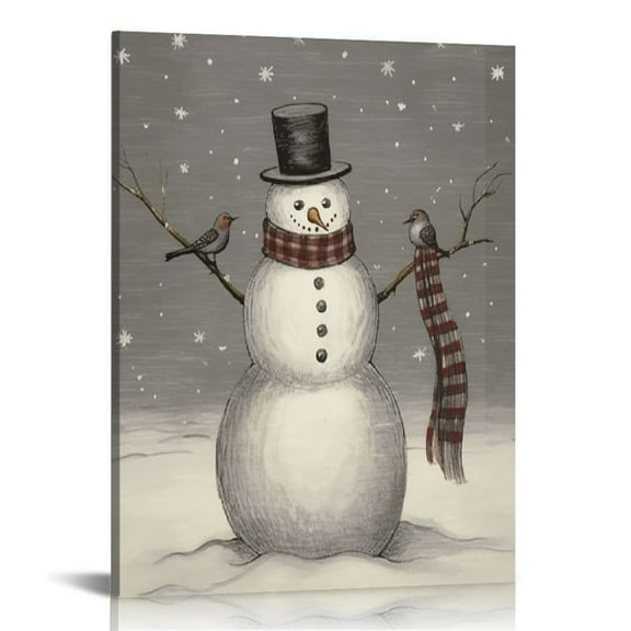 JEUXUS Snowman Merry Christmas Canvas Art Posters Wall Art Pictures Prints Modern Family Bedroom Decor 16x20in