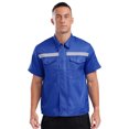 thumbnail image 3 of Zaldita Men Short Sleeve Zipper Work Shirt Mechanic Uniform Shirt Industrial T-shirts Workshop Tops Blue 170/L, 3 of 7