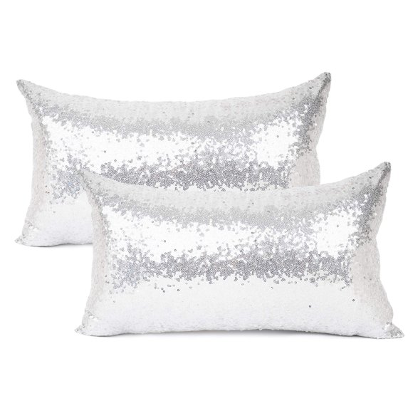Pack de 2 fundas de almohada de satén con lentejuelas plateadas YOUR SMILE de 30 x 50 cm
