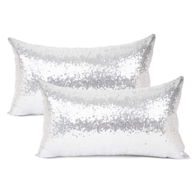 Pack de 2 fundas de almohada de satén con lentejuelas plateadas YOUR SMILE de 30 x 50 cm