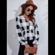 thumbnail image 5 of Top de Larga para Mujer, Jersey Fino, Cuello en V, Abullonada, Babydoll, Ligero, de Poliéster Cuadrícula Grande L, 5 of 10