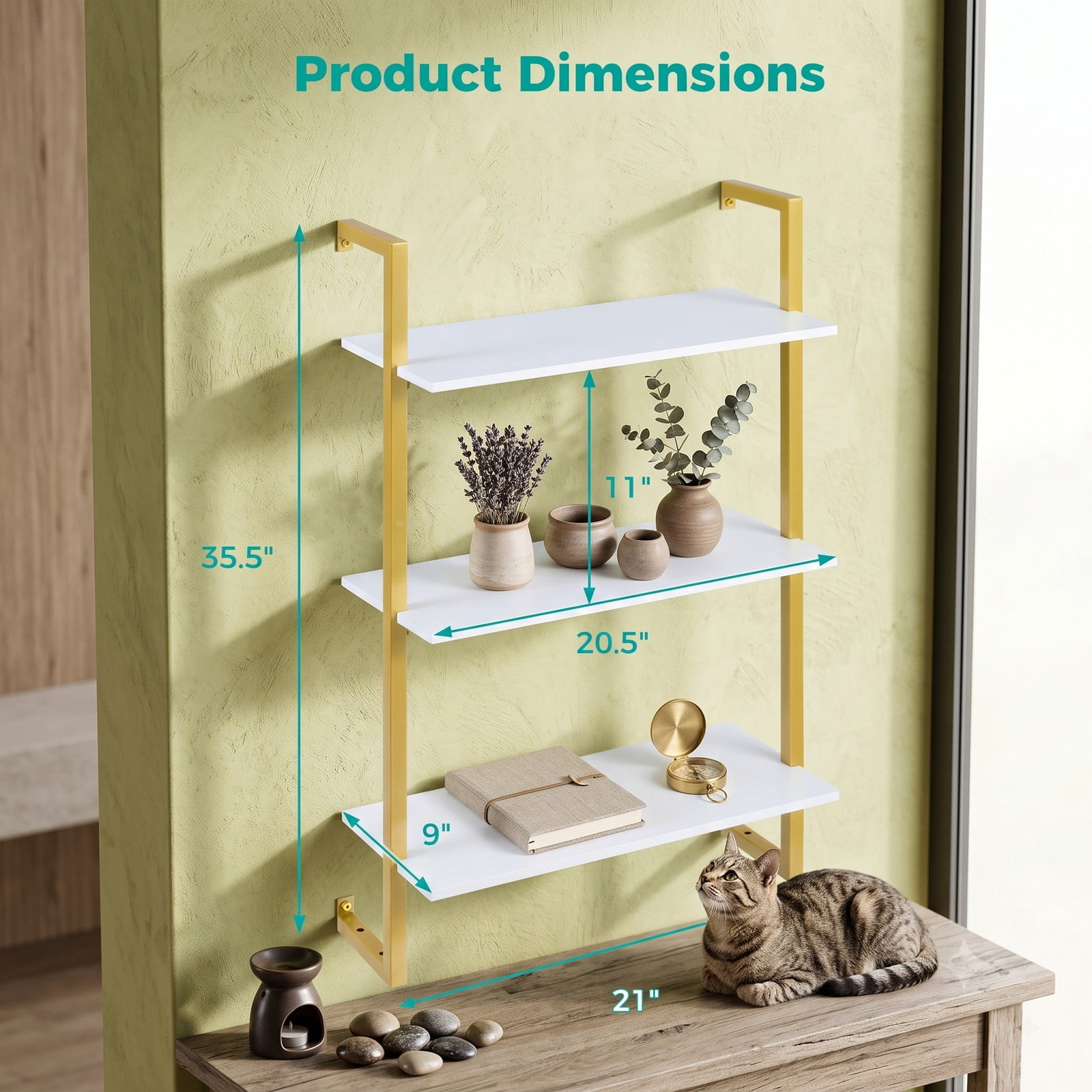 Furnibear 3-Tier Floating Wall Shelf, Modern White Wood Bookcase Wall-Mounted Storage Rack for Living Room Bedroom Kitchen Home Office Bathroom, Space-Saving, White