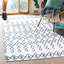SAFAVIEH Cedar Brook Jamison Geometric Cotton Area Rug, Ivory/Navy, 3' x 5'