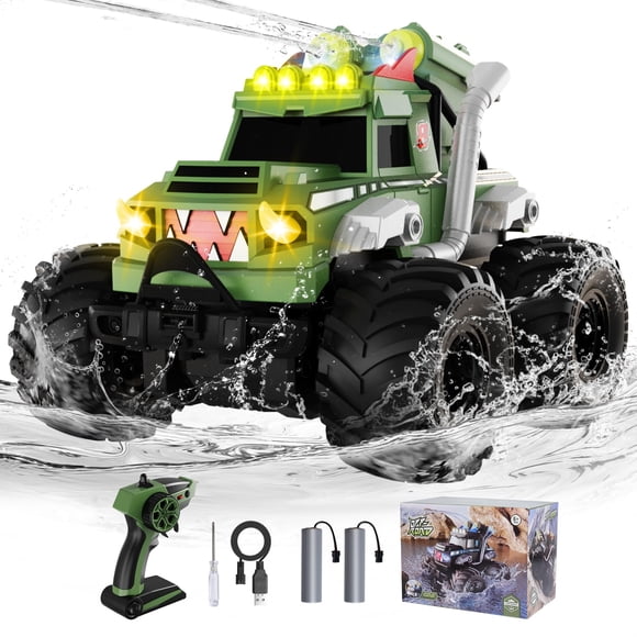 UFOLED Remote Control Car, Waterproof Monster Truck Toys RC Cars for Boys, 1:18 Amphibious 4WD All Terrain Off-Road Pickup Toy Trucks, Christmas Birt