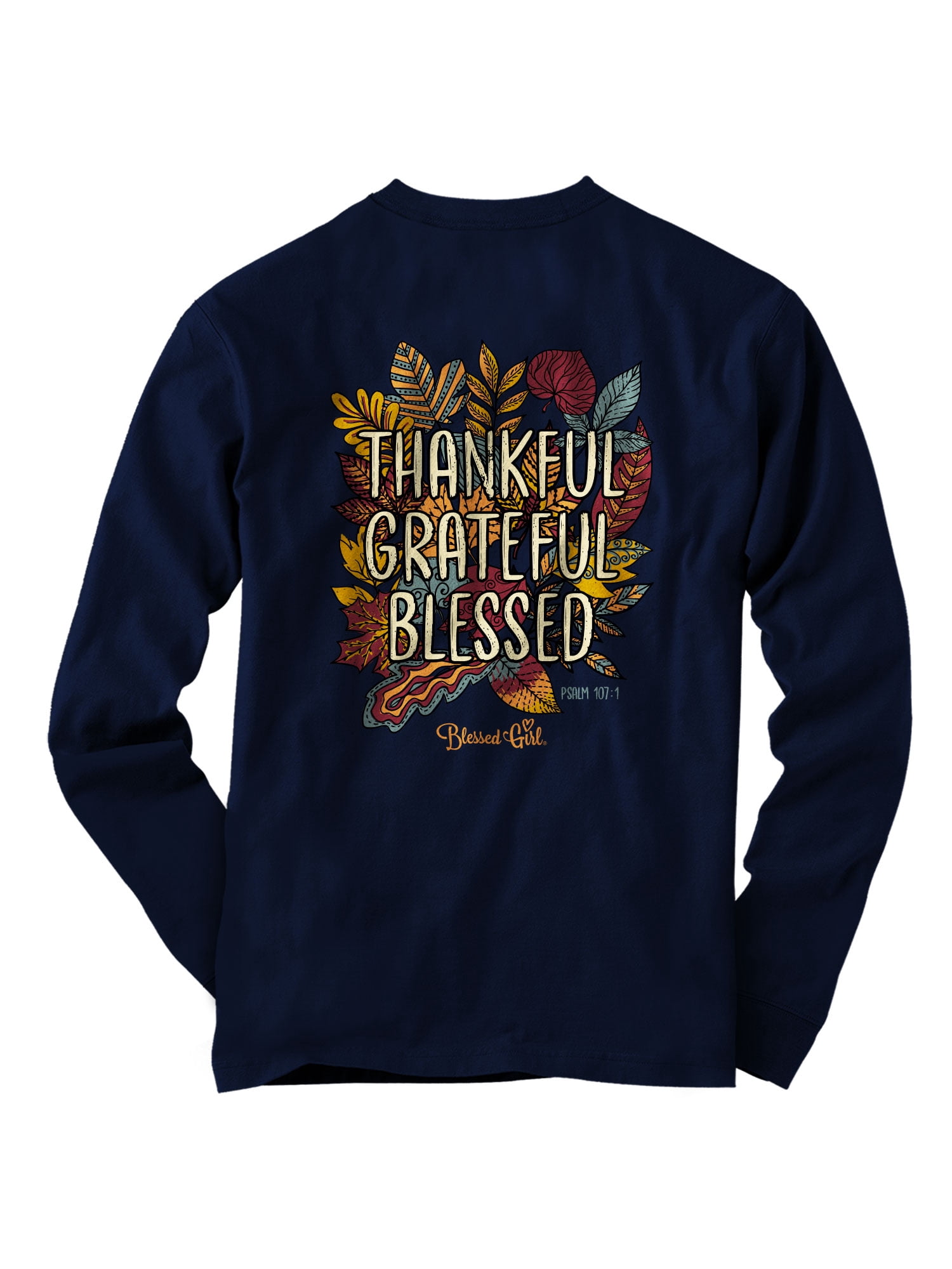 Blessed Girl Womens Long Sleeve T-Shirt Thankful Leaves -2X-Large