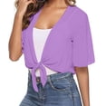 thumbnail image 4 of UJNDER Summer Womens Casual Short Sleeve Thin Chiffon Cardigan Elegant Shoulder Jacket Lightweight Cardigan for Women Purple XXL, 4 of 6