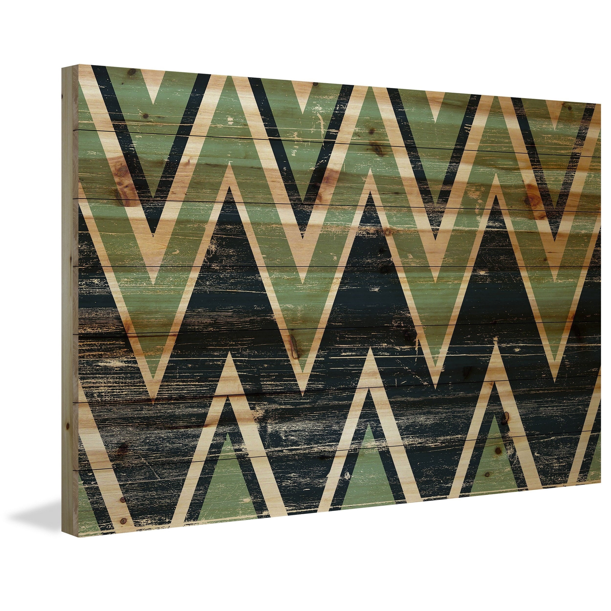Marmont Hill - "Green Black Zigs" Painting Print on Natural Pine Wood