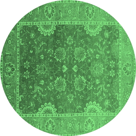 Ahgly Company Indoor Round Oriental Emerald Green Industrial Area Rugs, 3' Round