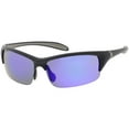 thumbnail image 2 of Semi Rimless TR-90 Wrap Sports Sunglasses Slim Arms Mirrored Lens 65mm (Matte Black / Blue Mirror), 2 of 4