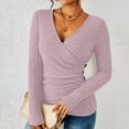 thumbnail image 2 of Womens Sexy Tops Slim Fit V Neck Wrap Long Sleeve Shirts Ribbed Knit Button Deco Cleavage Tees Slimming Tunic Blouses, 2 of 8