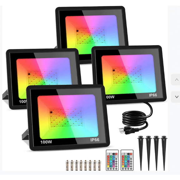 2 Pcs 100W RGB LED Flood Lights, Outdoor Landscape Lights with Remote Control, IP66 Waterproof Color Changing Stage Lights for Garden, Yard, Wall RGB Lights