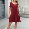 thumbnail image 2 of Akafmk Summer Dresses for Women Casual Dresses,Solid Color Round Neck Short Dress Short Sleeve Mini Dresses Loose A Line Beach Sundress, 2 of 5
