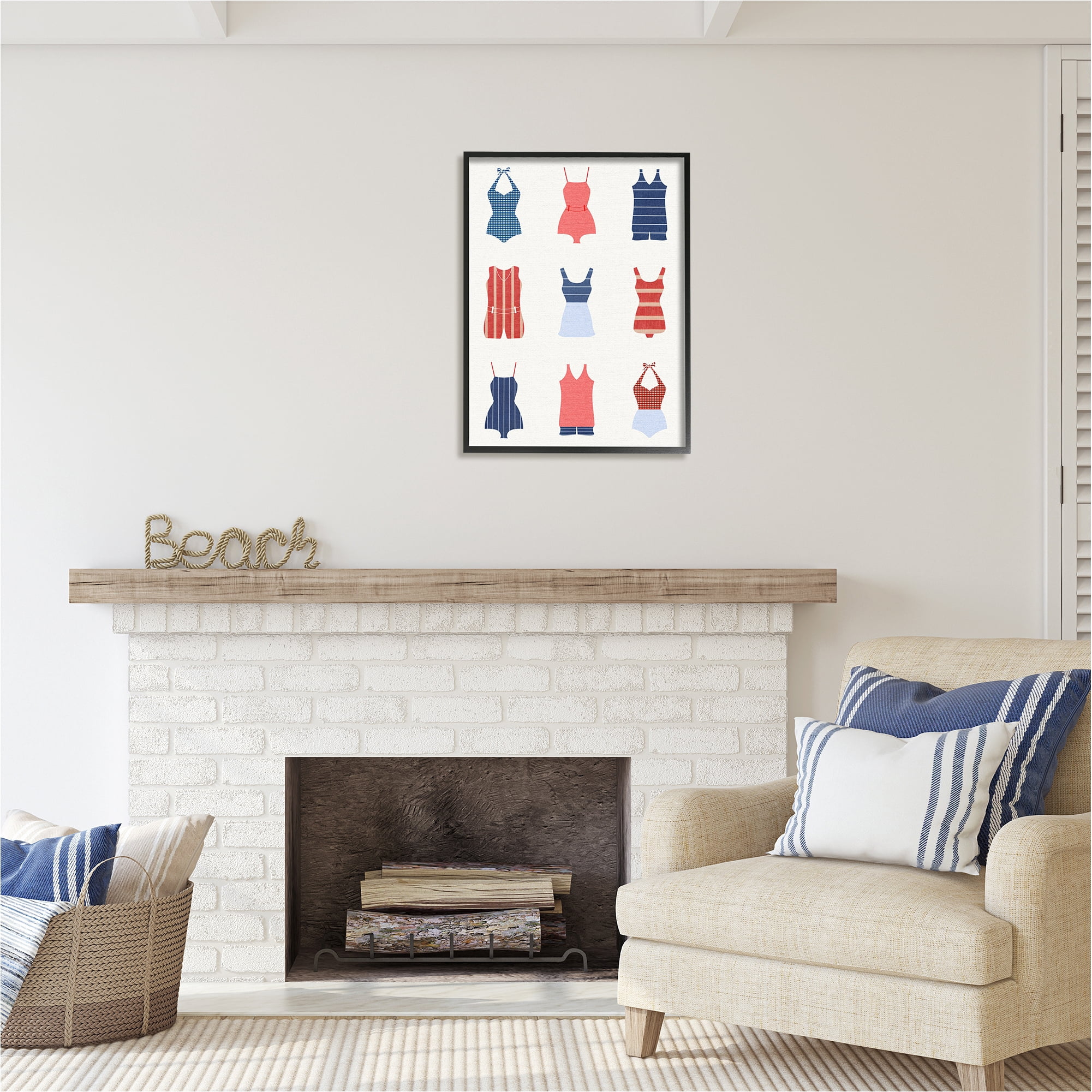 Stupell Industries Vintage Swimwear Fashion Beauty & Fashion Painting Black Framed Art Print Wall Art, 24 x 30