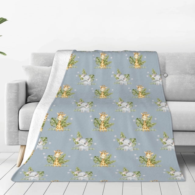 Fotbe Baby Elephant Giraffe Manta de Franela Acolchonada con Estampado, Súper Suave y Esponjosa, Extra Grande para Sofá, Cama, Uso Todo el Año-60"x50"