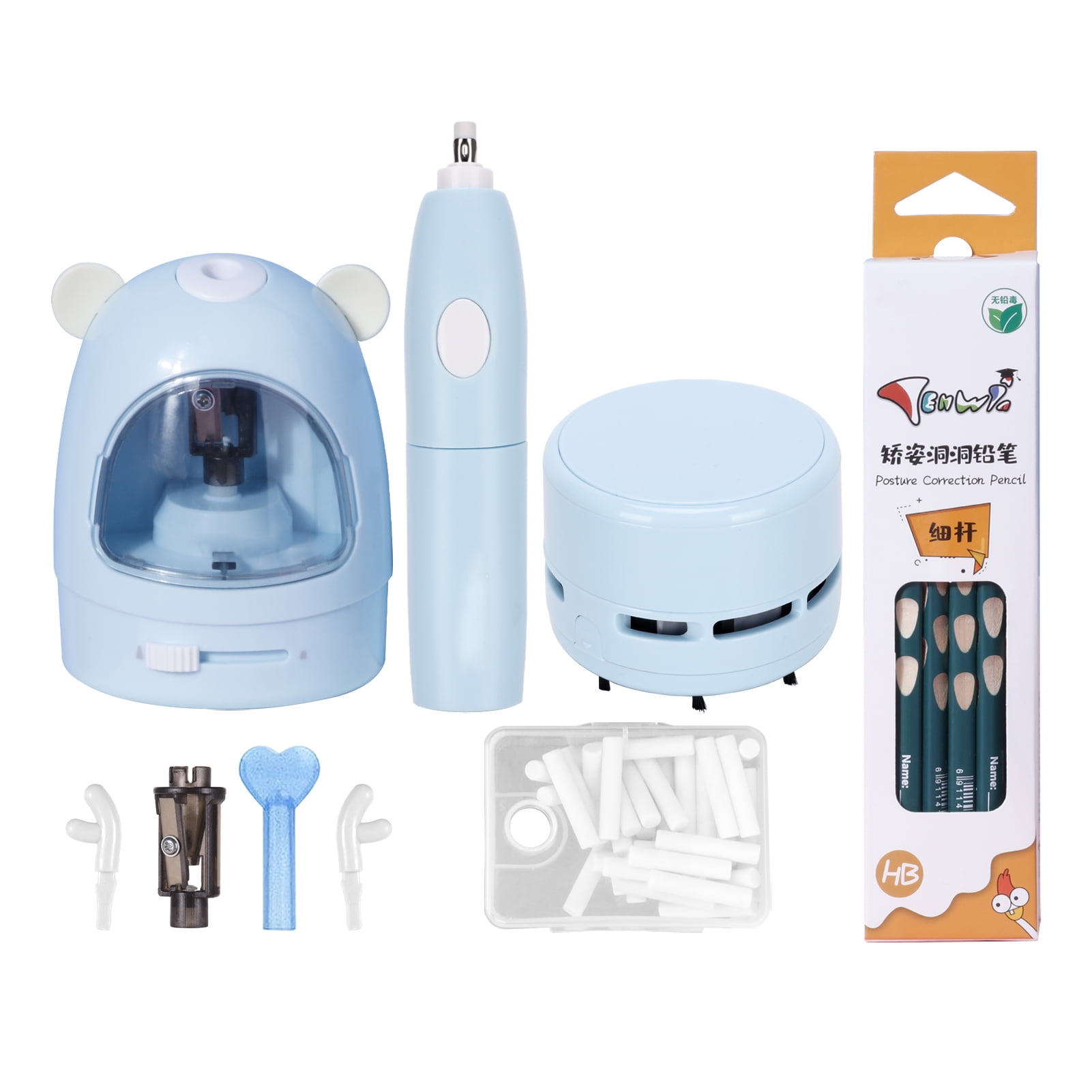 tenwin Electric Pencil Sharpener Eraser Cleaner Set Stationery Set