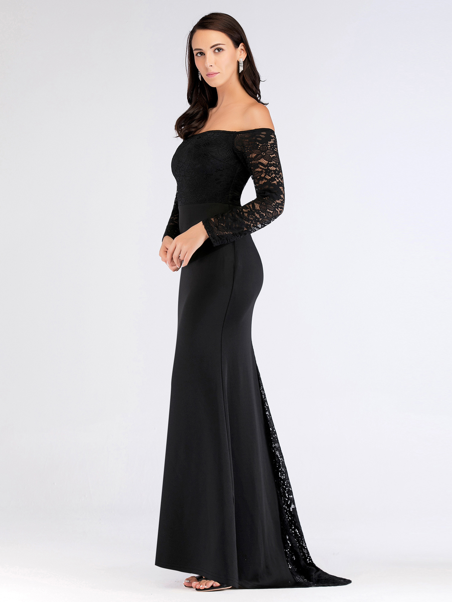 off shoulder black long gown