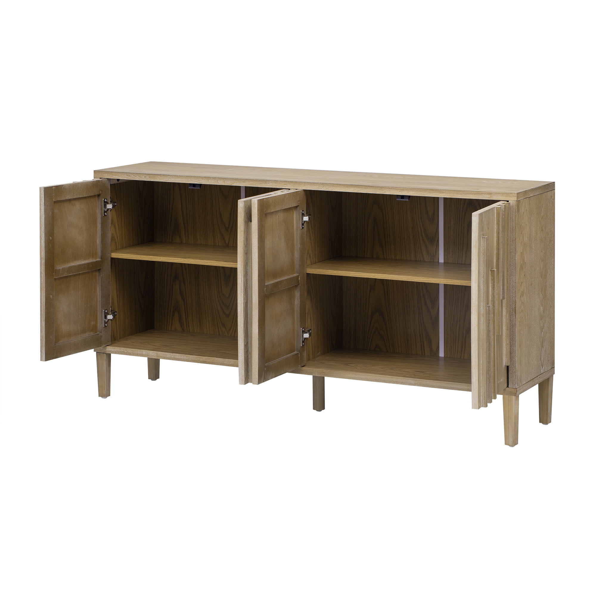 MAYEERTY 59.8" 4-Door Sideboard Black Solid Ash Veneer Hidden Handle Storage for Living Room/Hallway/Dining/Office，Natutal