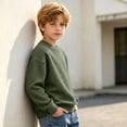 thumbnail image 6 of Enjoytime Crewneck Sweatshirt Boys Solid Color Long Sleeve Pullover Tops Casual Warm Fall Winter Clothes for Kids, 6 of 7