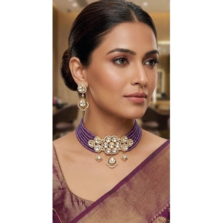 Rajisi Mohini Moissanite Charm Necklace With Natural Stone | Premium Heritage Imitation Jewelry | Gold Plated Traditional Wedding & Party Use Jewelry For Women