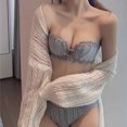 thumbnail image 3 of Aayomet Bralettes for Women Lace Set: Small Chest Enhancing Gathering & Anti Sagging Bra With Side Breast Control Sexy (Blue, C), 3 of 4