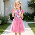 thumbnail image 2 of AmzBarley Girls Glitter Mermaid Silhouette Flutter Sleeve Tulle Dress, Scale Print Casual Princess Tutu Dress for Little Girls 2-3T, 2 of 7