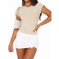 thumbnail image 3 of Basic Tees for Women Short Sleeve Slim Fit Crop Top Going Out Tight-Shirts Summer Clothing Tops Apricot L, 3 of 9