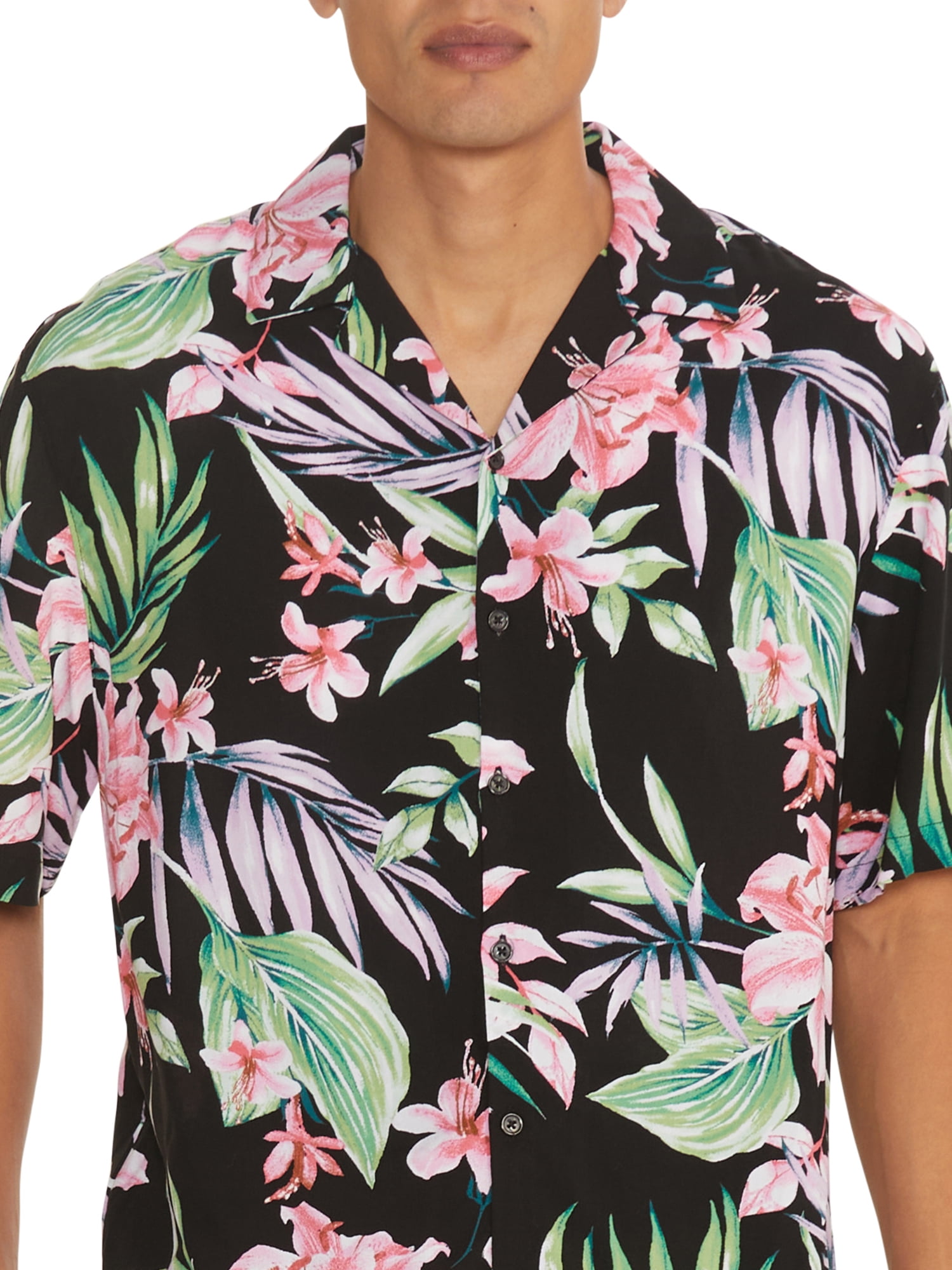 No Boundaries Men's Print Button Up Shirt with Short Sleeves, Sizes XS-3XL