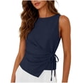 thumbnail image 2 of Karymi Shirts for Women Crew Neck Sleeveless Tank Top, Side Tie Wrap Waist Fake Linen Blend Blouse, Solid Irregular Hem Casual Summer Vest Blouses for Women, 2 of 8