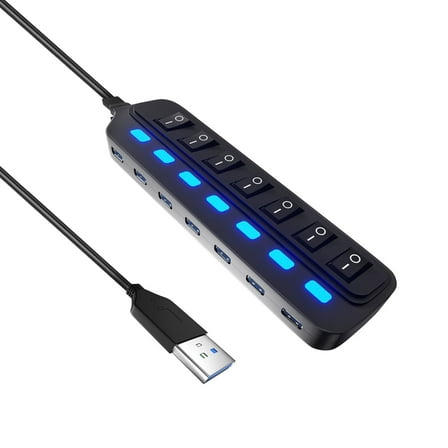 USB Hub 3.0,  7 Port USB Hub Splitter with Individual On/Off LED Switches, 5Gbps HighSpeed Data for PC Laptop, MacBook, Mac Pro, Mac mini, iMac, Surface Pro