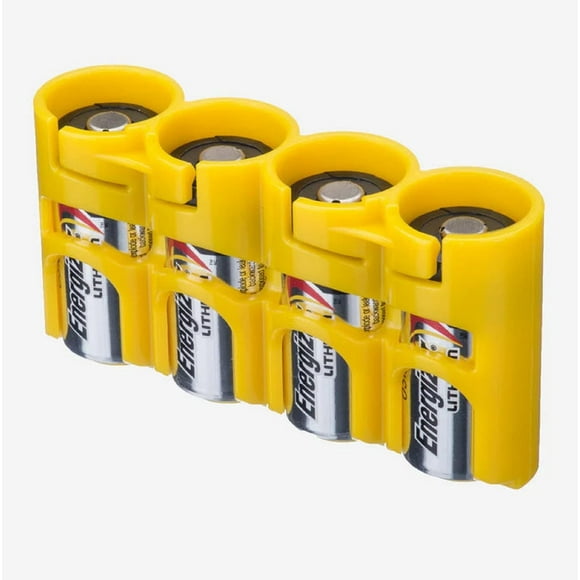 Storacell Slimline CR123 Battery Storage Caddy, Yellow, Holds 4 Batteries (Not Included)