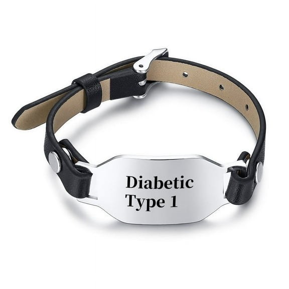 Metaljc Medical Alert ID Bracelet with Leather Band for Men Women, Engraved Diabetic Type 1