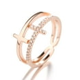 thumbnail image 2 of 18k Rose Gold Plated Sideways Cross Ring with Crystals, 2 of 5