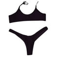thumbnail image 5 of Womens Bikinis Solid Color Spaghetti Strap Sexy Brassiere With Thongs Two Piece Brazilian Swimsuits Set Swimwears Sportwear,Black,S, 5 of 5