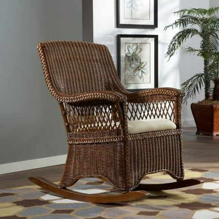 Hospitality Rattan Wicker Indoor Rocking Chair with Cushion - TC Antique