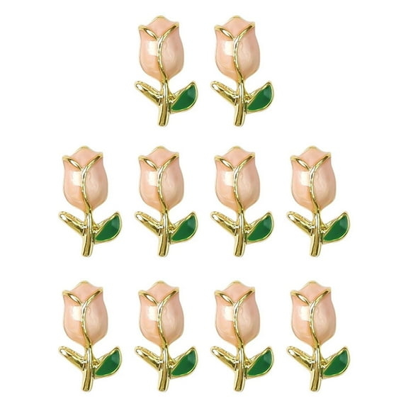 huanledash 10Pcs Nail Art Tulip High Gloss Three Dimensional Non-Fading Removable DIY Alloy Women Glitter Tulip Manicure Decoration Beauty Supply