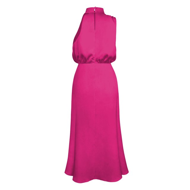 Vestido de mujer Vestido de dama de honor de boda de celebridades populares Vestido de largo medio Vestido de noche de satén con cuello