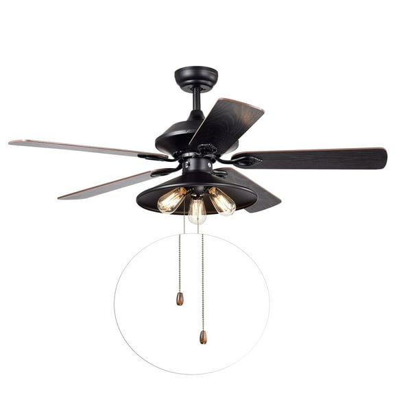 Upille 3-light Metal 5-blade 52-inch Matte Black Ceiling Fan