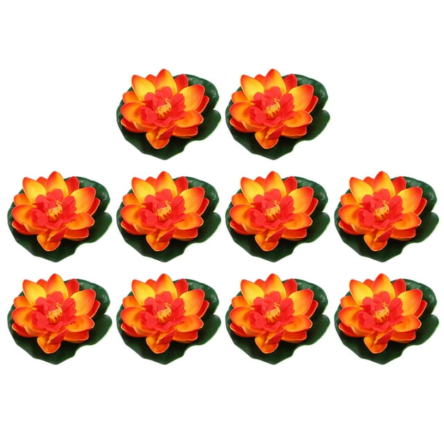 Unique Bargains 10pcs Garden Ponds Pool Decoration Artificial Lotus Flower Orange