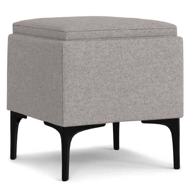 Natasha Ottoman de Rangement Carré Mi-Siècle de 18 Pouces de Large avec Plateau en Polyester Lin Gris Nuage