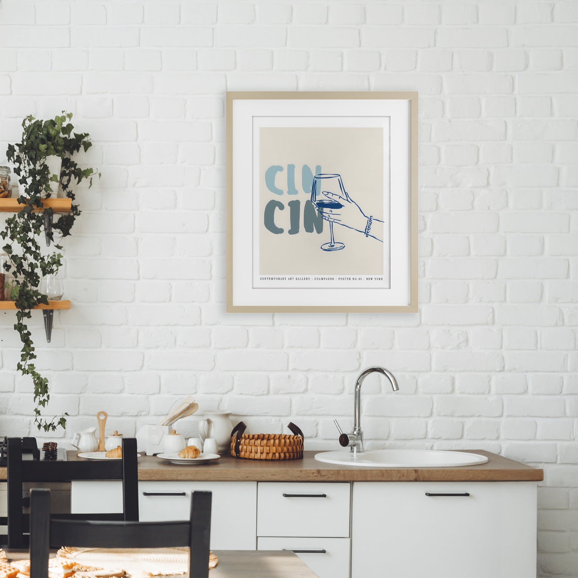 Stupell Industries Cin Cin Blue Champagne Toast Birch Framed Print Under Glass, design by The Prints Vibe