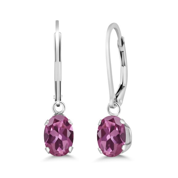 Gem Stone King 925 Sterling Silver Pink Tourmaline Dangle Leverback Earrings for Women (1.70 Cttw, Gemstone October Birthstone, Oval 7X5MM)