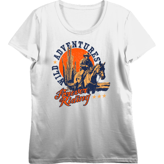 Cowboy Riding A Horse Adult Vivid White Crew Neck Short Sleeve Tee-XL