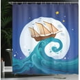 thumbnail image 4 of Ambesonne Moon Shower Curtain, Old Ship Riding Waves, 69"Wx70"L, Blue Brown White, 4 of 5